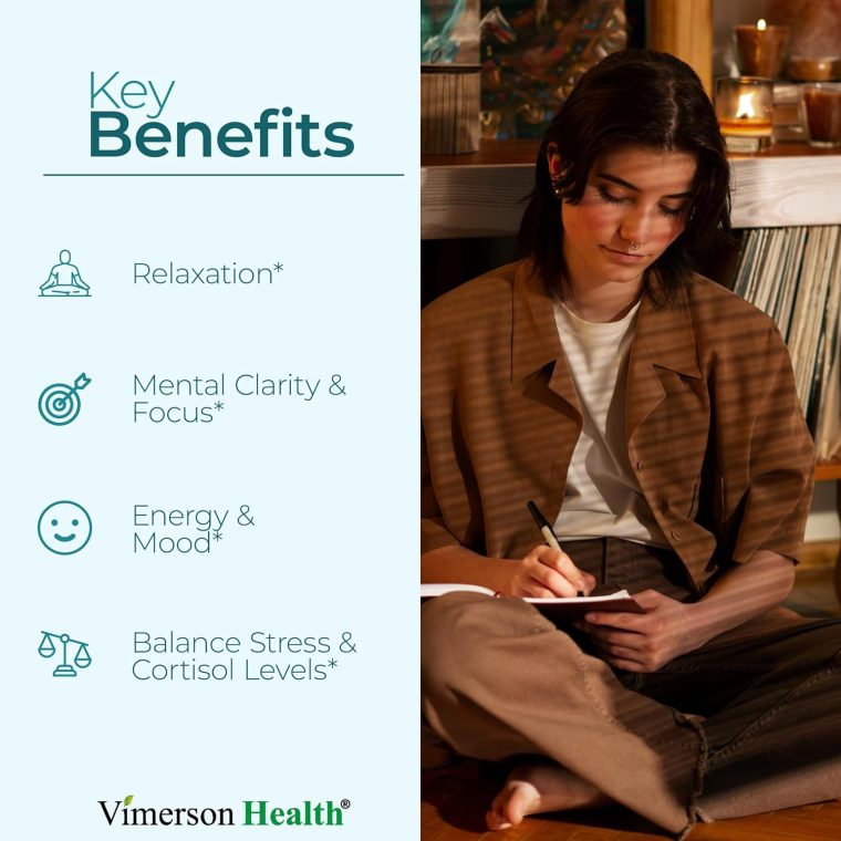 Stress Relief Supplement with 5HTP, Ashwagandha, Valerian, St John’s Wort, GABA, Chamomile & B-Vitamins - Promotes Relaxation, Sleep, Calm & Balanced Mood, Energy & Focus. Vegan, Non-GMO, 60 Capsules - Image 2