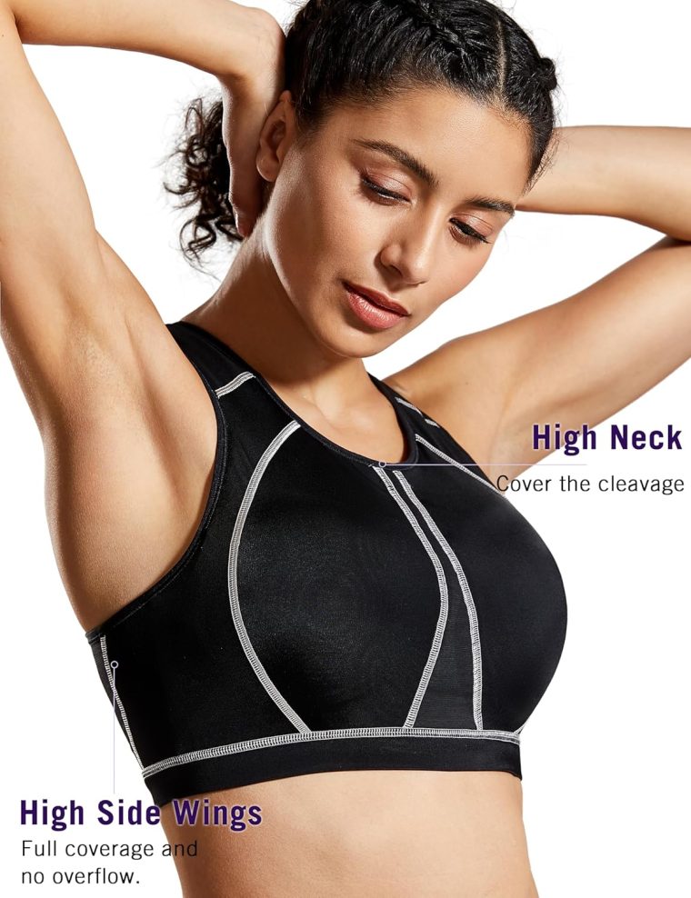 SYROKAN Full Coverage Plus Size Sports Bras for Women High Support Racerback Padded Bras for Women No Underwire - Image 4