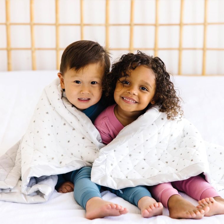 DREAMLAND BABY 4lb Weighted Blanket for Kids. Breathable Dual Fabrics with Minky Cooling Side & Cozy Microfleece on Reverse. Ages 3+ and/or 30+ lbs (White with Grey Stars) - Image 2
