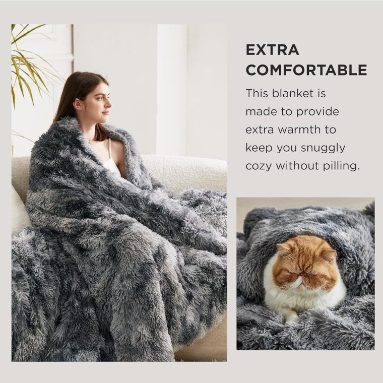 Bedsure Fluffy King Size Blanket for Bed, Thick Warm Sherpa Fleece Faux Fur Bedding, Large Fuzzy Plush Minky Couture Blanket for Winter, Cozy Gifts for Women Men, 108x90, Tie Dye Grey - Image 3