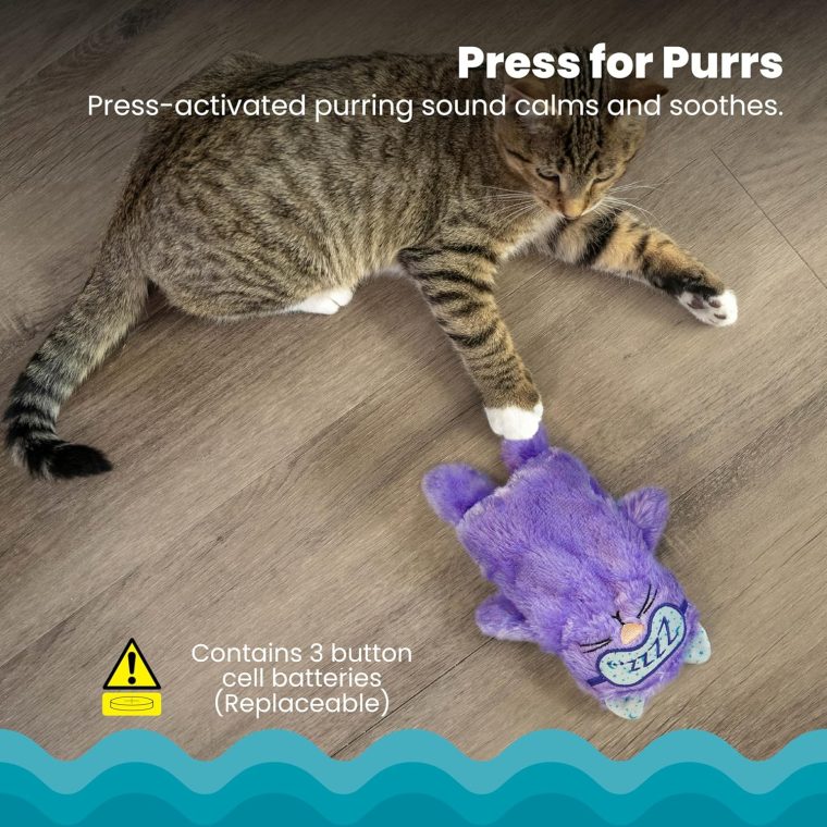 Catstages Purr Pillow Kitty Calming Cat Toy with Touch-Activated Purring and Soft Plush, Purple - Helps Reduce Stress & Provide Anxiety Relief for Cats - Image 3