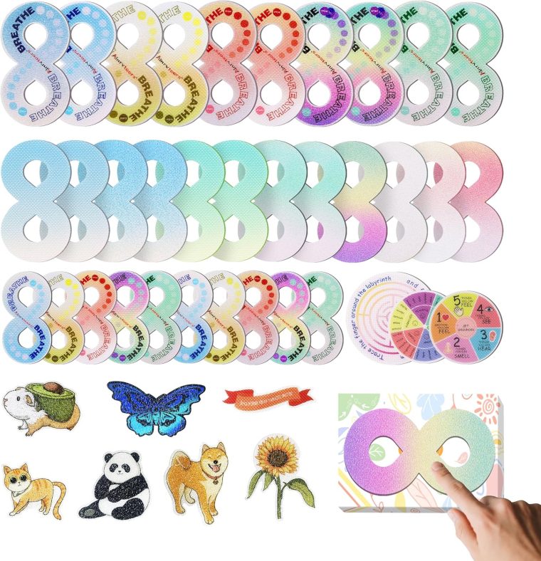 42 Pierces Calm Stickers for Anxiety Sensory Anti Stress Tactile Textured Combined with Breathing Exercise Fidget Strips Suitable and Adults (Mixed Loading)