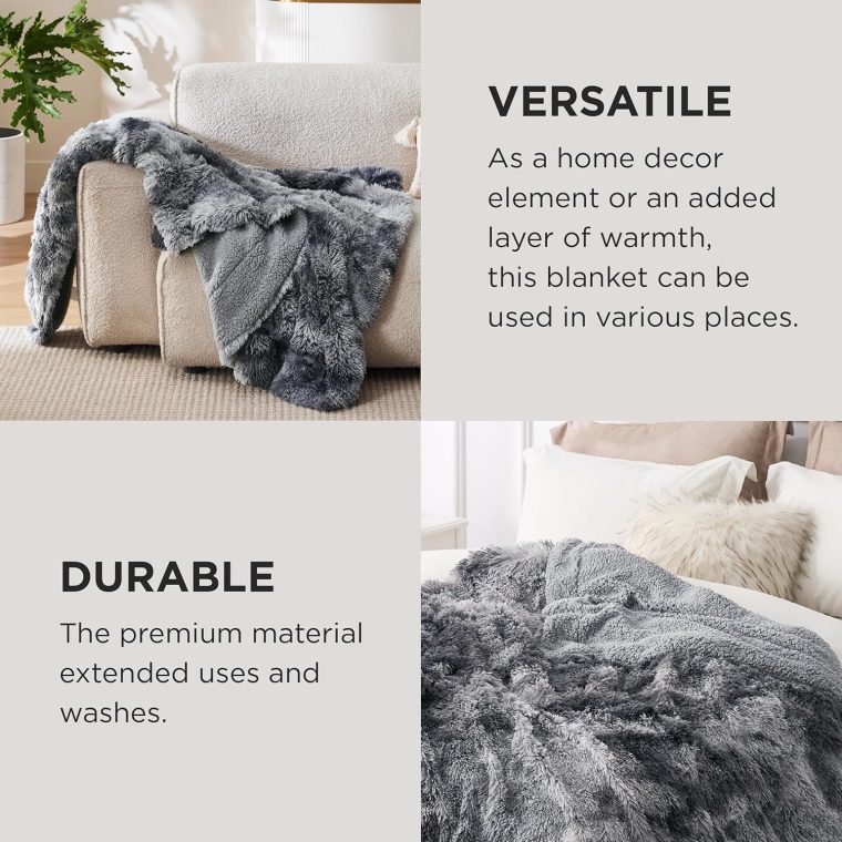 Bedsure Fluffy King Size Blanket for Bed, Thick Warm Sherpa Fleece Faux Fur Bedding, Large Fuzzy Plush Minky Couture Blanket for Winter, Cozy Gifts for Women Men, 108x90, Tie Dye Grey - Image 4