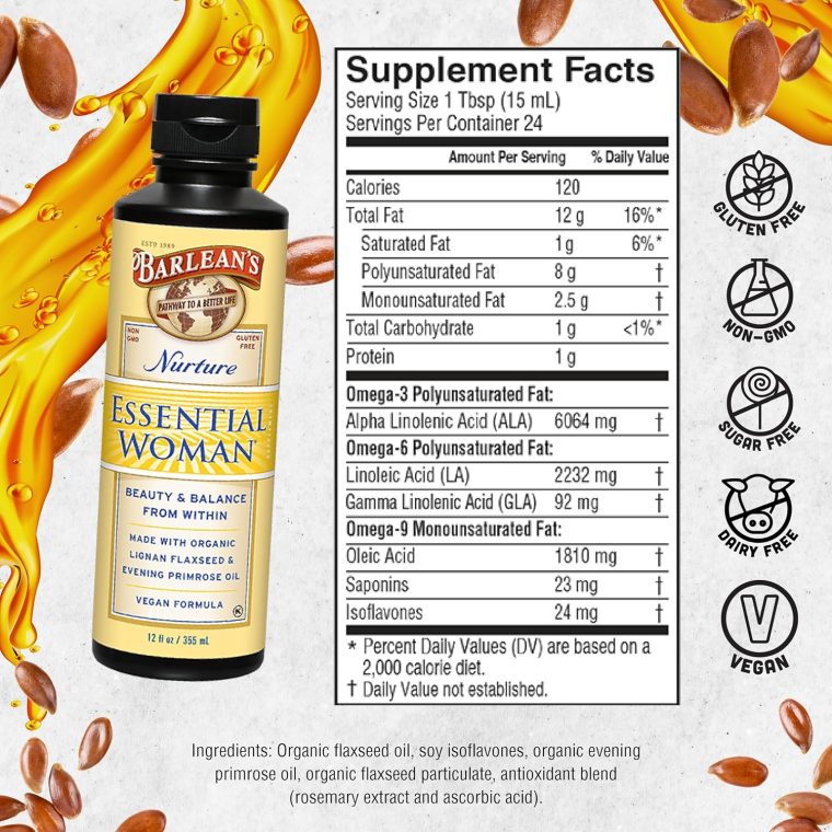 Barlean's Essential Woman Liquid Supplement for Women, Organic Flaxseed and Evening Primrose Oil for Healthy Hair, Nails and Skin, Omega 3 6 9 and GLA, 12 oz - Image 6