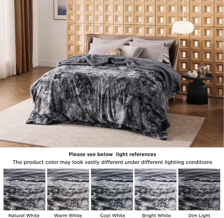 Bedsure Sherpa Fluffy Blanket King Size for Bed - Fleece Soft and Cozy Throw for Women, Plush & Fuzzy Faux Fur Blanket for Couch, Sofa and Decor, Tie Dye Design, Grey, 108x90 Inches - Image 7