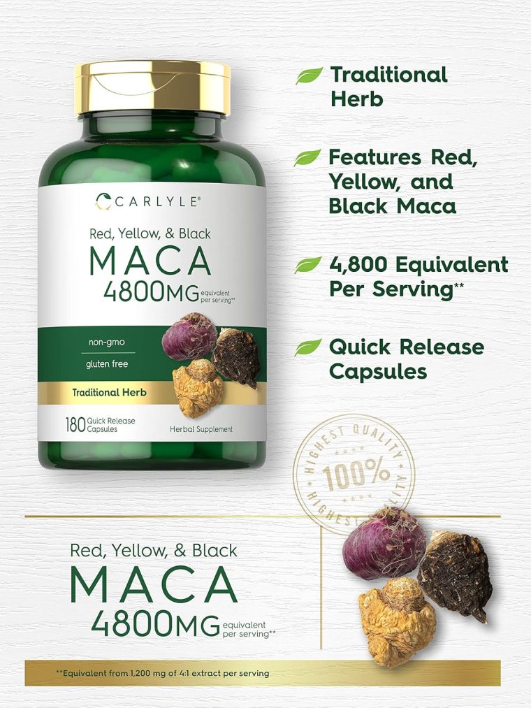 Carlyle Maca Root | Powder Capsules for Women & Men | 4800 mg | 180 Count | High Potency Extract | Non-GMO & Gluten Free Supplement - Image 3