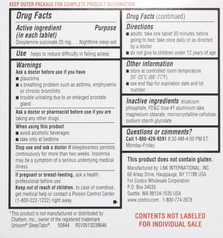 Kirkland Signature Sleep Aid Doxylamine Succinate 25 Mg, 2 pack (192 Tablets) - Image 2