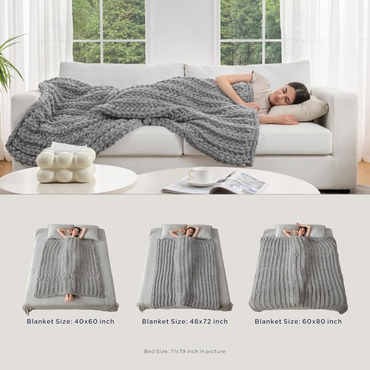 Maetoow Handmade 15 lb Soft Knitted Weighted Blanket, 72 x 48 in Breathable Chunky Knit Gravity Blanket Throw, Home Decor for Sofa Couch Bed, Light Grey - Image 4
