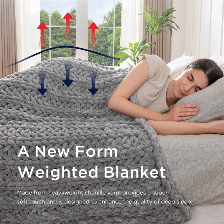 Maetoow Handmade 15 lb Soft Knitted Weighted Blanket, 72 x 48 in Breathable Chunky Knit Gravity Blanket Throw, Home Decor for Sofa Couch Bed, Light Grey - Image 2