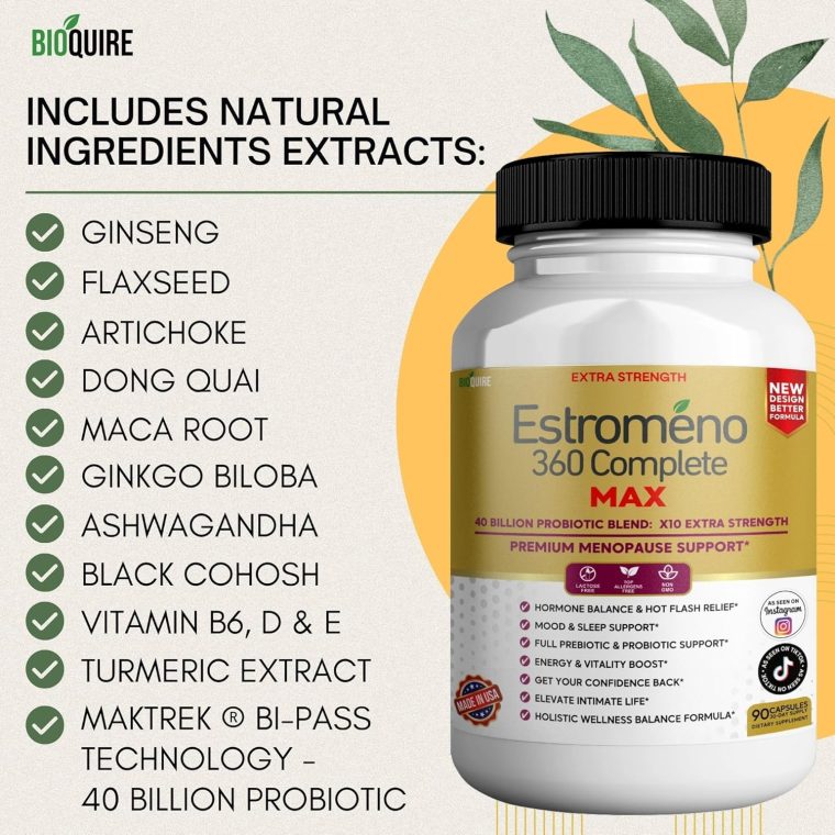 Estromeno 360 Complete Max, Premium Menopause Support Supplement, 40 Billion Probiotic Blend, 90 Capsules (1) - Image 5