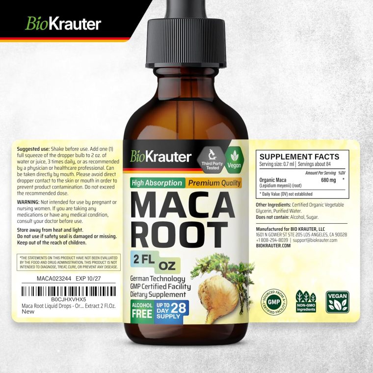 BIO KRAUTER Maca Root Liquid Drops - Maca Root Tincture - Vegan, Sugar & Alcohol Free Extract 2 Fl.Oz. - Image 9