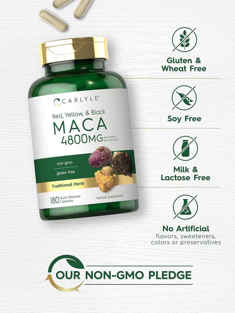 Carlyle Maca Root | Powder Capsules for Women & Men | 4800 mg | 180 Count | High Potency Extract | Non-GMO & Gluten Free Supplement - Image 4