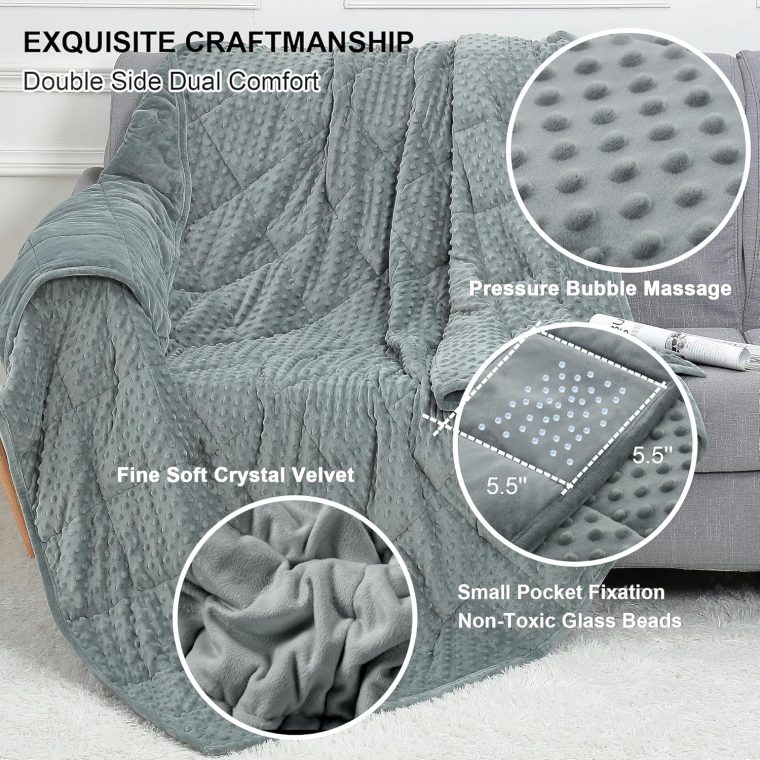 Alomidds Weighted Blanket (60"x80",20lbs Queen Size - Grey), Weighted Blankets for Adults, Breathable Soft and Comfort Minky, Heavy Blanket Microfiber Material with Glass Beads - Image 2