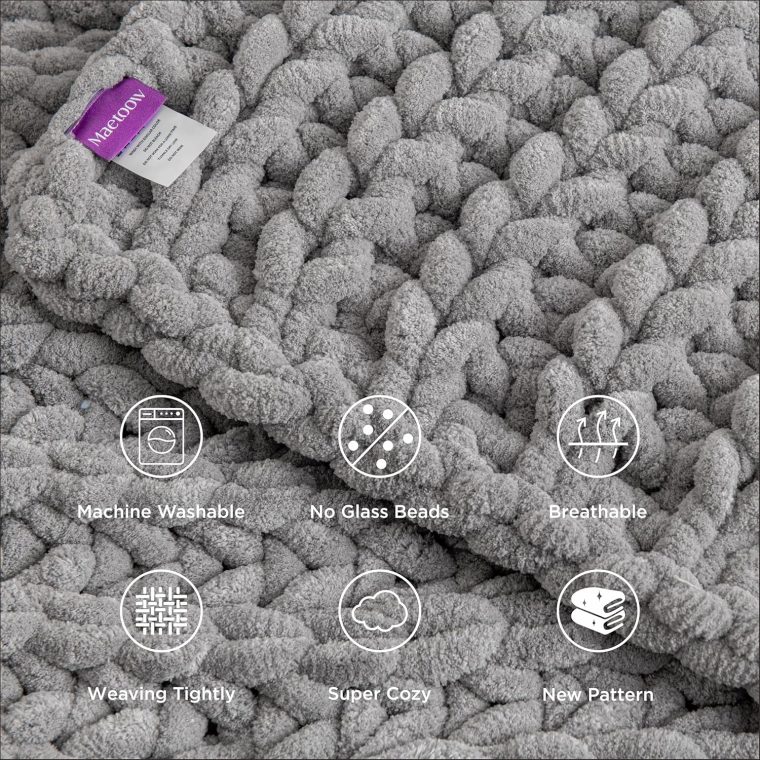 Maetoow Handmade 15 lb Soft Knitted Weighted Blanket, 72 x 48 in Breathable Chunky Knit Gravity Blanket Throw, Home Decor for Sofa Couch Bed, Light Grey - Image 3