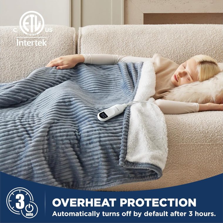 Bedsure Heated Blanket Electric Throw - Soft Ribbed Flannel GentleSoft Electric Blanket, Heating with 4 Time Settings, 6 Heat Levels, 3 hrs Timer Auto Shut Off, Gift for Grandma (50x60 inches, Grey) - Image 4