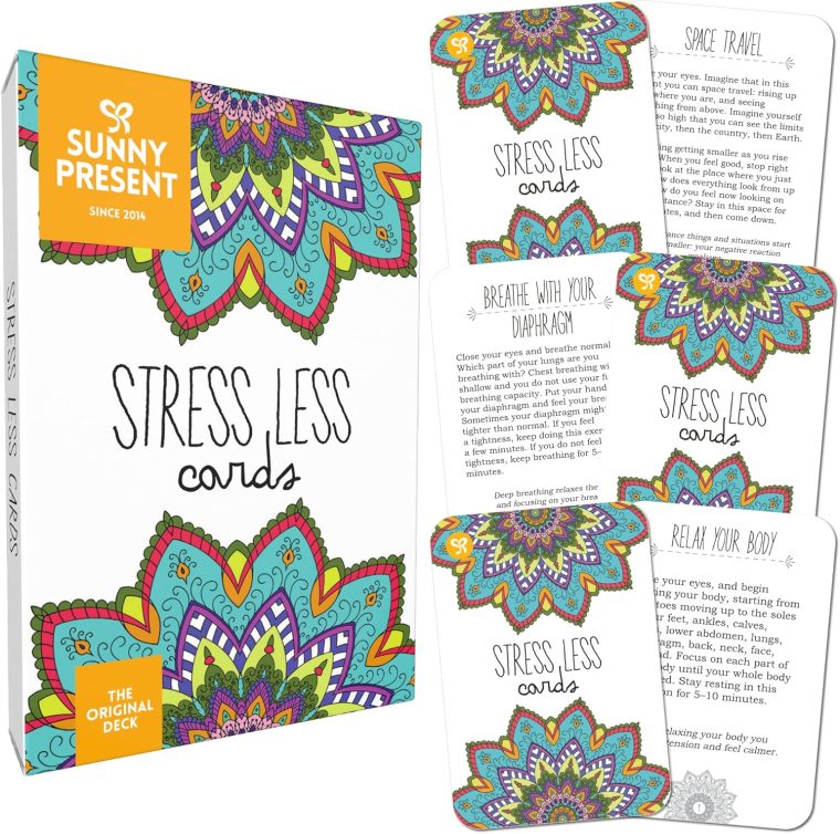 Stress Less Cards - 50 Mindfulness & Meditation Exercises - Self Care Cards that Helps Relieve Stress and Anxiety - The Original Deck