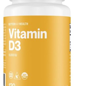 Better Way Health Vitamin D3 5000 IU – High Potency Softgel Vitamin D Supplement for Immune & Bone Health – Non-GMO, Dairy-Free, 120 Softgels