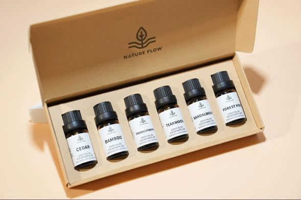Woody Essential Oils Set - Aromatherapy Fragrance Oil Kit for Diffusers (6x10ML) - Sandalwood, Cedarwood, Teakwood, Freshcutwood, Forest Pine, Bamboo