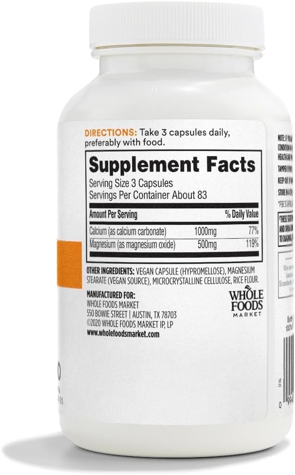 365 by Whole Foods Market, Cal-Mag 2:1 Ratio, Easy-to-Swallow Vegan Capsules, 250 Count - Image 2