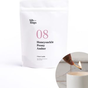 Siblings Essentials, Candle Refill Kit, DIY Candle Kit (No 08: Honeysuckle, Peony, Amber) - Eco-Friendly Candle Refill, Clean Fragrance and Essential Oils, Coconut and Soy Wax