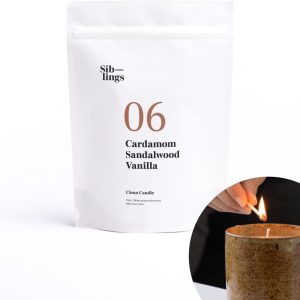 Siblings Essentials, Candle Refill Kit, DIY Candle Kit (No 06: Cardamom, Sandalwood, Vanilla) - Eco-Friendly Candle Refill, Clean Fragrance and Essential Oils, Coconut and Soy Wax