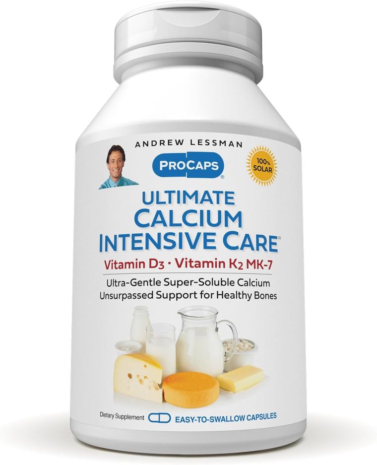 ANDREW LESSMAN Ultimate Calcium Intensive Care with Vitamin D3 and K2 MK7-120 mcg - 180 Capsules - Bone and Skeleton Health Essentials. Gentle, Easy to Swallow, Super Soluble. No Additives