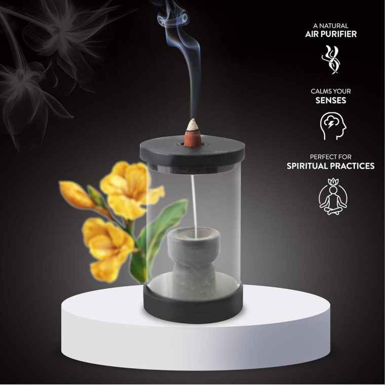 HOSLEY 2-Pack Black Wood & Glass Backflow Incense Burner Kit Includes 25 Incense Cones | Elegant Aromatherapy Set for Home, Office, Meditation & Relaxation - Image 6