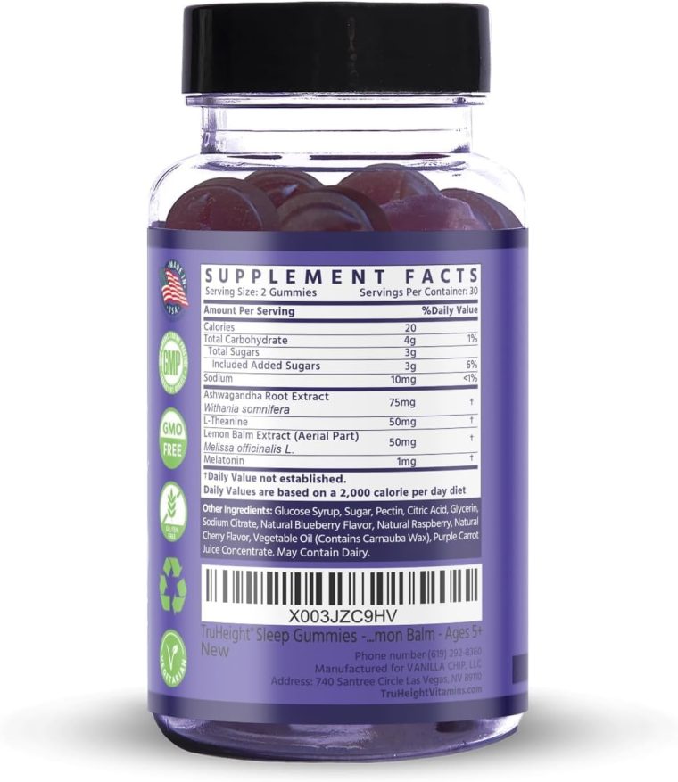 TruHeight Sleep Gummies - Kids & Teen Natural Sleep Aid for Maximum Growth - Pediatric Recommended - Kids Melatonin Gummy - Melatonin, Ashwagandha, L Theanine, Lemon Balm, Ages 4+, Mixed Berry Flavor - Image 2