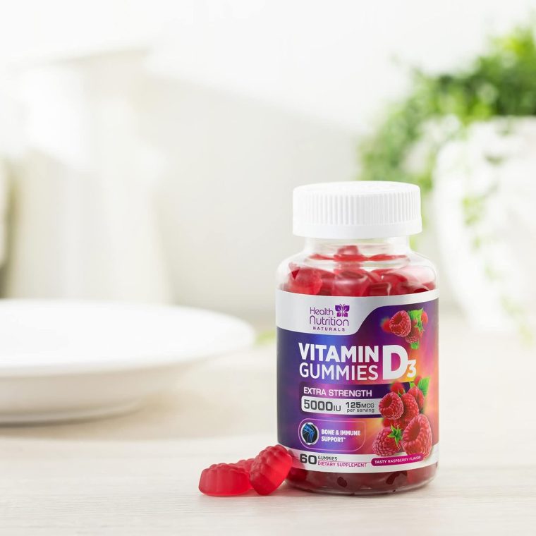 Vitamin D3 Gummies 5000 IU (125 mcg) - Extra Strength Immune Support, Bone, Teeth and Muscle Vitamin D Gummy Dietary Supplement, Nature's Berry D Vitamin Supplement, Raspberry, Non-GMO - 60 Gummies - Image 9