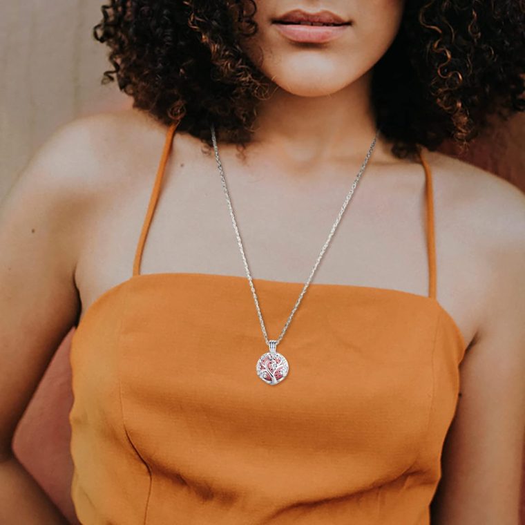 INFUSEU Sakura Tree Aromatherapy Necklace, Essential Oils Diffuser Locket Pendant with 7 PCS Lava Rock Stones and 24" Link Chain - Image 9