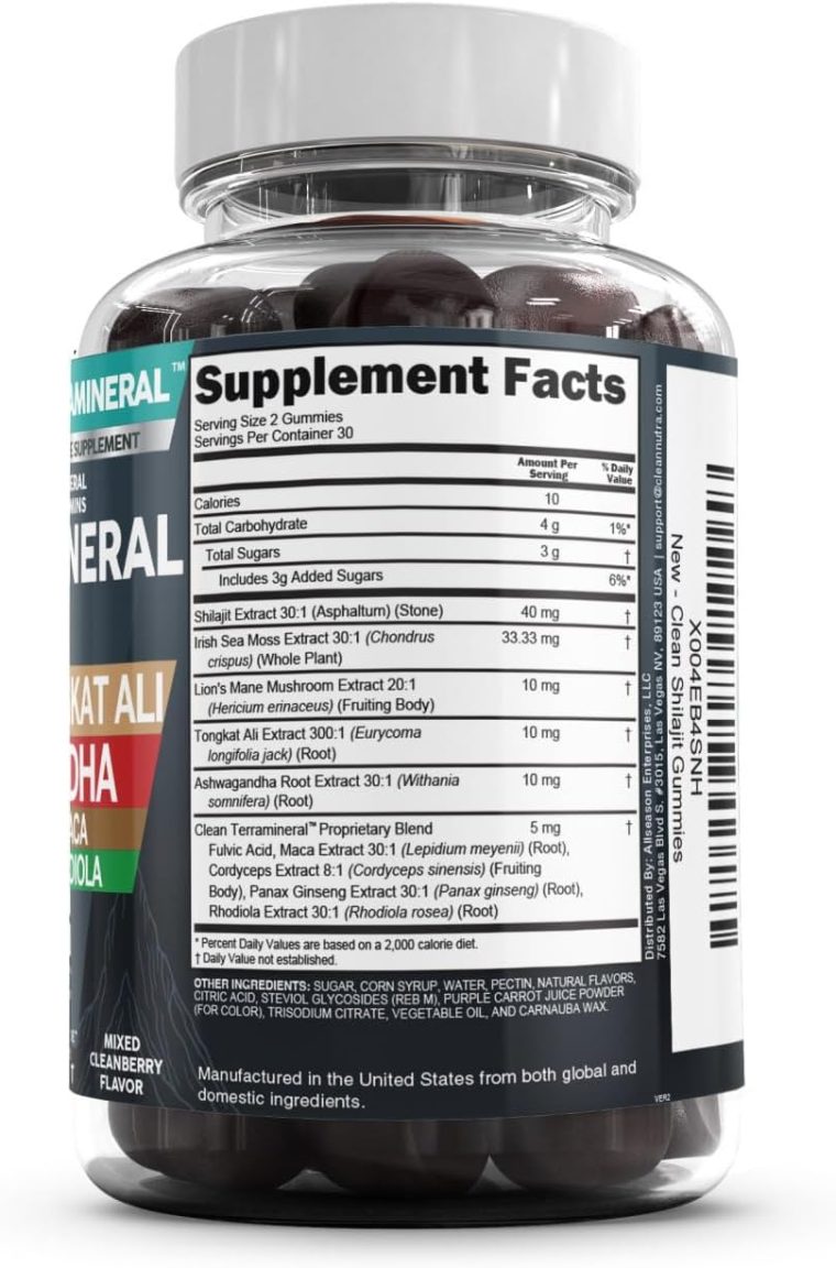Terramineral Shilajit Gummies with Irish Sea Moss Tongkat Ali Ashwagandha Lion's Mane MACA Panax Ginseng Rhodiola & Cordyceps by Clean Nutra (1) - Image 8