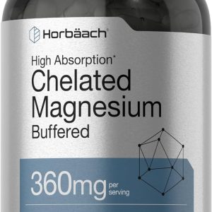 Horbäach Chelated Magnesium | 360mg | 240 Capsules | Non-GMO & Gluten Free Supplement