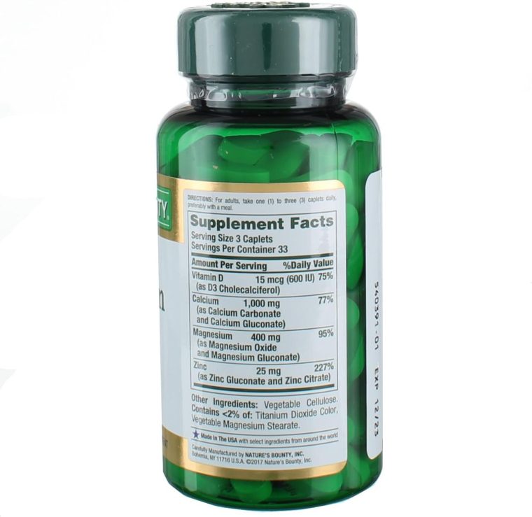 Nature's Bounty Calcium-magnesium-zinc Caplets, 200 Caplets (2 X 100 Count Bottles) - Image 2