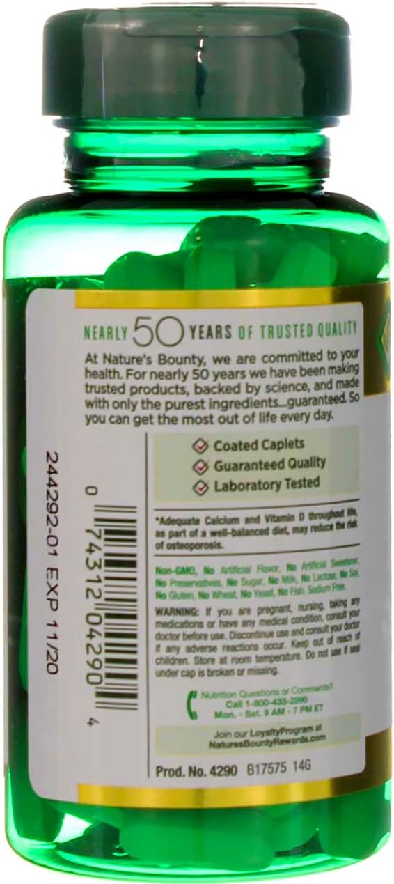 Nature's Bounty Calcium-magnesium-zinc Caplets, 200 Caplets (2 X 100 Count Bottles) - Image 5