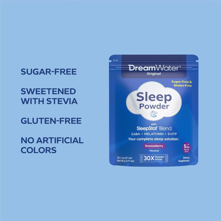 Dream Water Sleep Aid Powder; Melatonin 5mg, GABA, 5-HTP; Natural Flavors; Helps You to Fall Asleep, Fast, and Wake Refreshed; Snoozeberry, 30-Count - Image 4