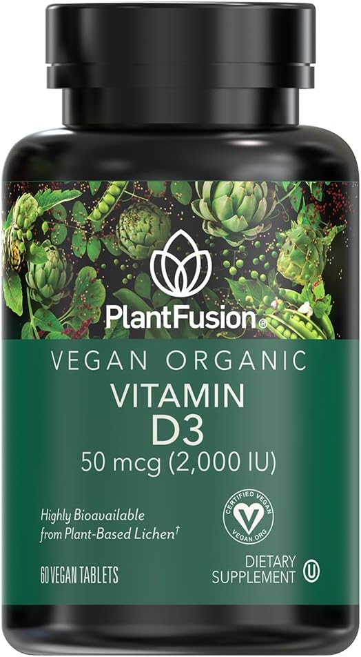 PlantFusion Vegan Vitamin D3 2000IU, Organic Vitamin D3, Sourced from Vitashine Plant Based Lichen, Promotes Immune and Bone Health, 60 Tablets