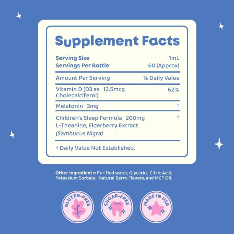 JoySpring Sleepberry Kids Melatonin 3 mg – Liquid Sleep Aid with L Theanine, High Absorption Berry Drops (2 fl oz) 60 Servings, Children's Melatonin with Vitamin D Kids Travel Essentials - Image 9