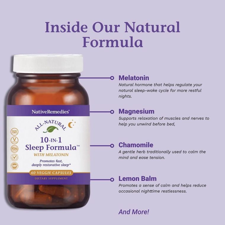 Native Remedies 10-in-1 Formula Natural Sleep Aid for Adults & Kids 4+ - Sleep Supplement with Melatonin 5mg, Magnesium, Valerian Root, Chamomile – Sleeping Aid Support, Non-GMO, Vegan - 60 Capsules - Image 5