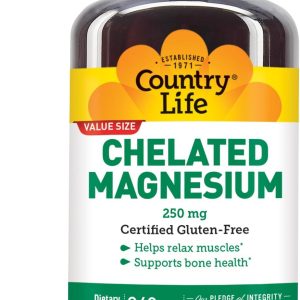 Country Life, Chelated Magnesium 250mg, Supports Bone and Immune Health, Daily Supplement, 240 ct