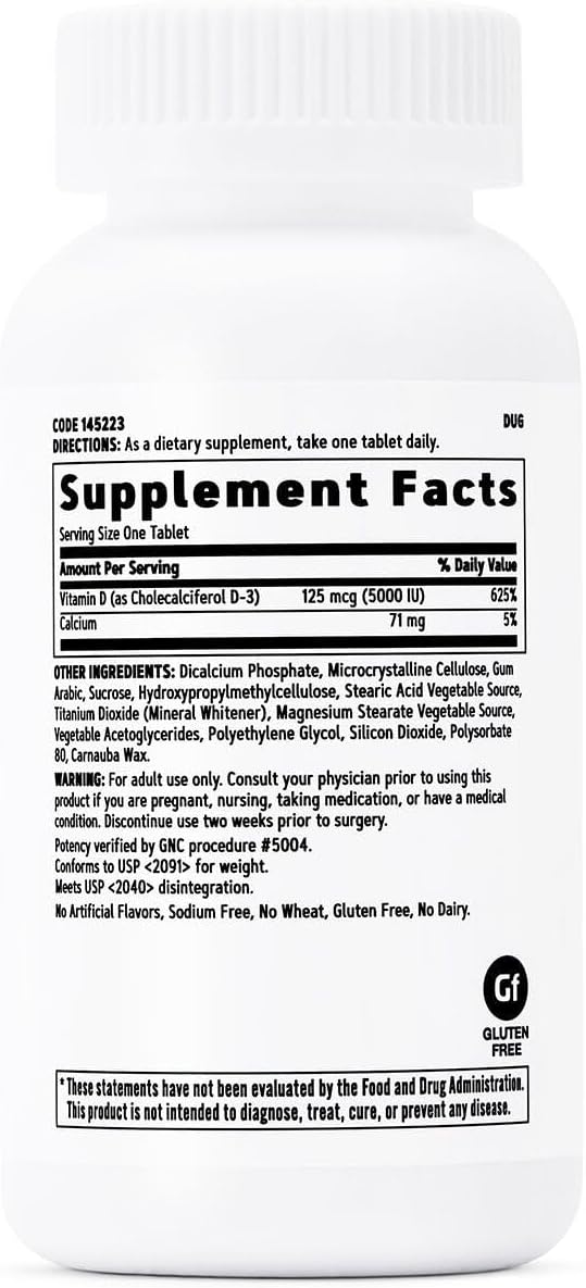 GNC Vitamin D3 125mcg Supplement, 5000 IU, Supports Teeth and Bone Health, 180 Servings - Image 2