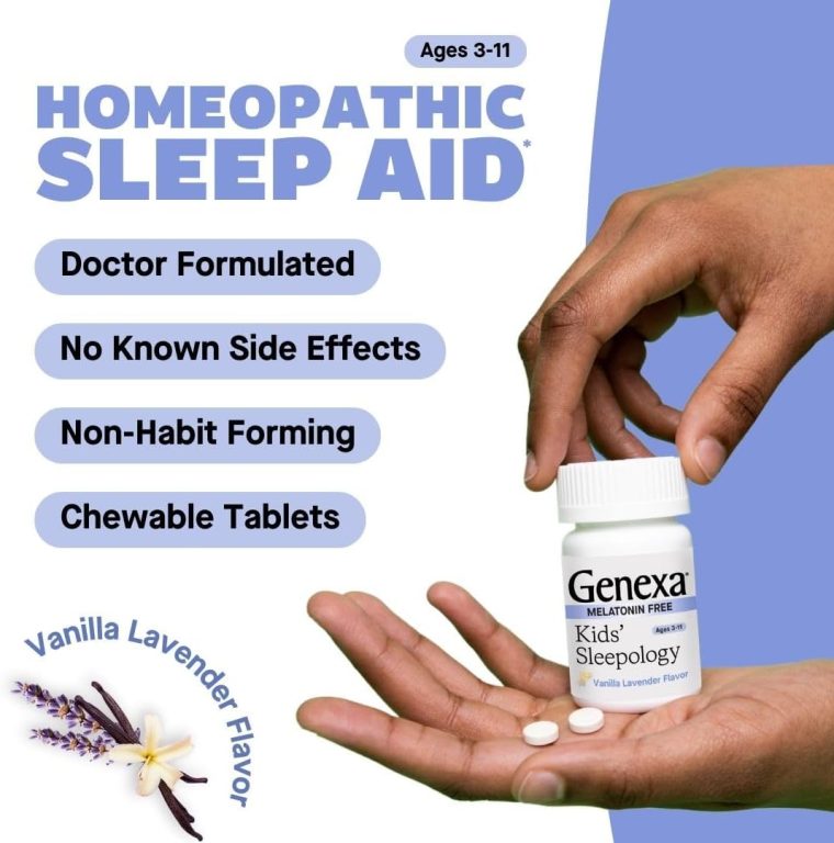 Genexa Kid’s Sleepology | Melatonin Free Childrens Sleep Aid | Natural Vanilla & Lavender Flavor | Certified Organic & Non-GMO | Homeopathic Remedy Made Clean | 60 Chewable Tablets for Ages 3-11​ - Image 3