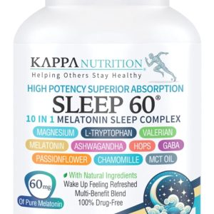 KAPPA NUTRITION Sleep 60, Sleep Aid, 60mg of Melatonin, 60-Day Supply, Non-Habit Forming Vegan Capsules Natural Ingredients for Easier Bedtime, Herbal Supplement, Valerian Root, Chamomile Non-GMO
