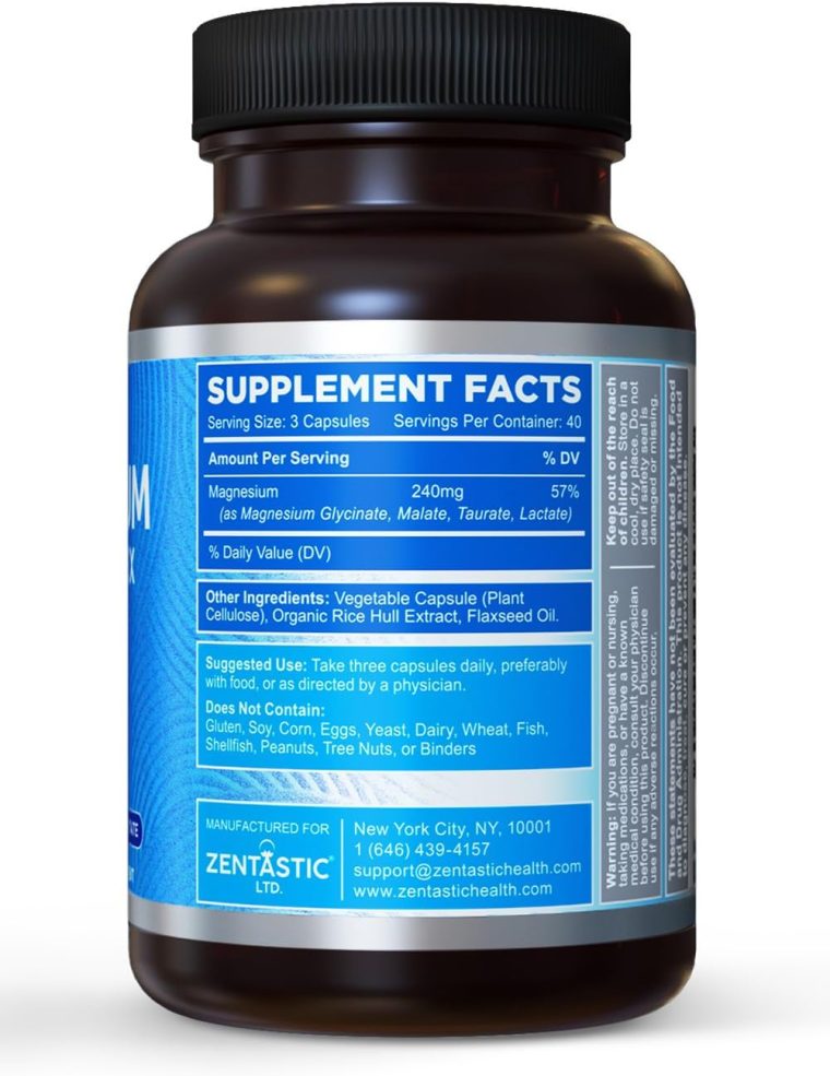 Zentastic 4-in-1 Magnesium Complex - Chelated Magnesium Glycinate, Malate, Taurate & Lactate - High Absorption for Nerves, Immune, Bones, Muscles - Magnesium Supplement - 120 Magnesium Capsules - Image 7