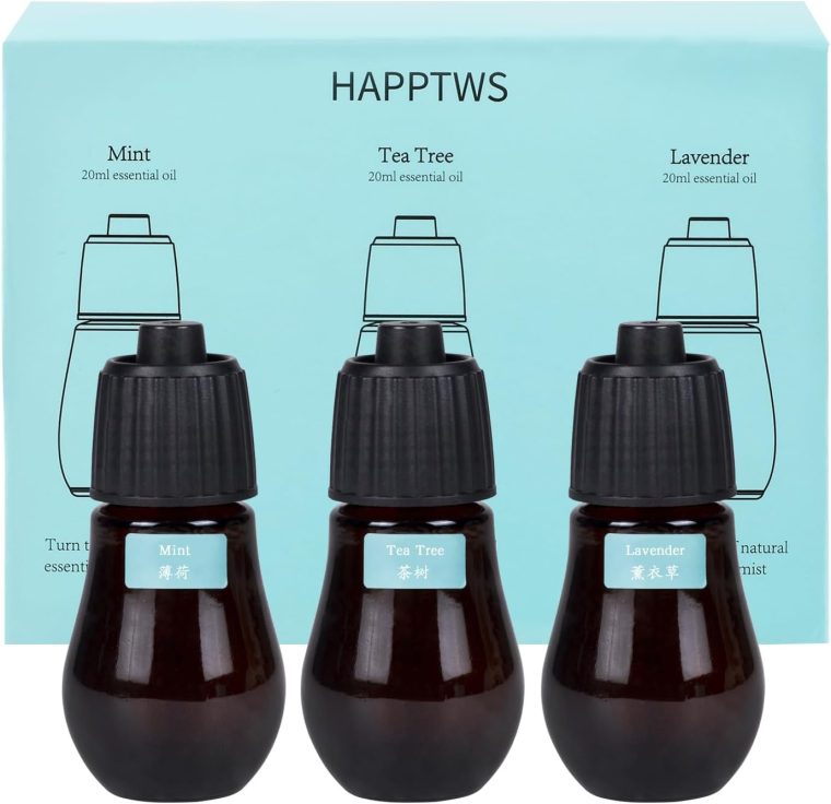 HAPPTWS 3-Pack Essential Oil Kit - Diffuser Oil Use to HAPPTWS Waterless Diffuser Mint/Tea Tree/Lavender