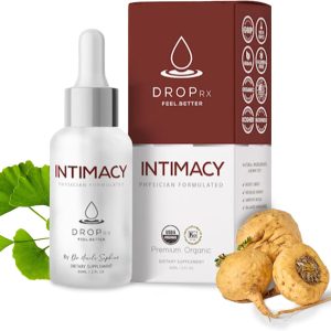 Drop Rx Intimacy by Dr. Nicole Saphier – Organic Maca Root, Ginkgo Biloba & Tribulus Terrestris, Liquid Supplement for Support, Non-GMO, Vegan, Gluten-Free, Kosher, Made in USA (2 Fl Oz)