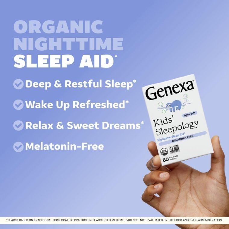 Genexa Kid’s Sleepology | Melatonin Free Childrens Sleep Aid | Natural Vanilla & Lavender Flavor | Certified Organic & Non-GMO | Homeopathic Remedy Made Clean | 60 Chewable Tablets for Ages 3-11​ - Image 2