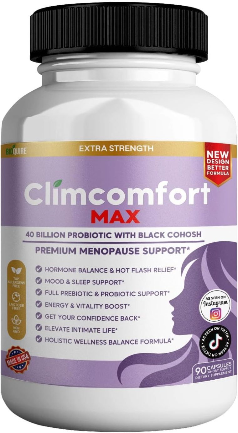 Climcomfort Max Menopause Support, 40 Billion Probiotic with Black Cohosh, 90 Capsules, Hormone Balance and Hot Flash Relief (1)