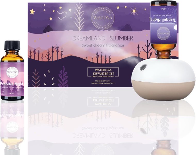 Rechargeable Waterless Essential Oil Diffuser - 2 Mist Modes Scentiment Scent Diffuser Starter Kit with 2 Essential Oils Set - 8 Hours Automatic Shutdown Scent Diffusers for Home