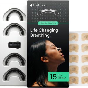Intake Breathing Nasal Strip Starter Kit (15 Count, Black) - Boost Oxygen Intake, Reduce Snoring, Improve Sleep Quality - Sweat Resistant, Skin Safe Nasal Strips - Extra Strength Snoring Solution