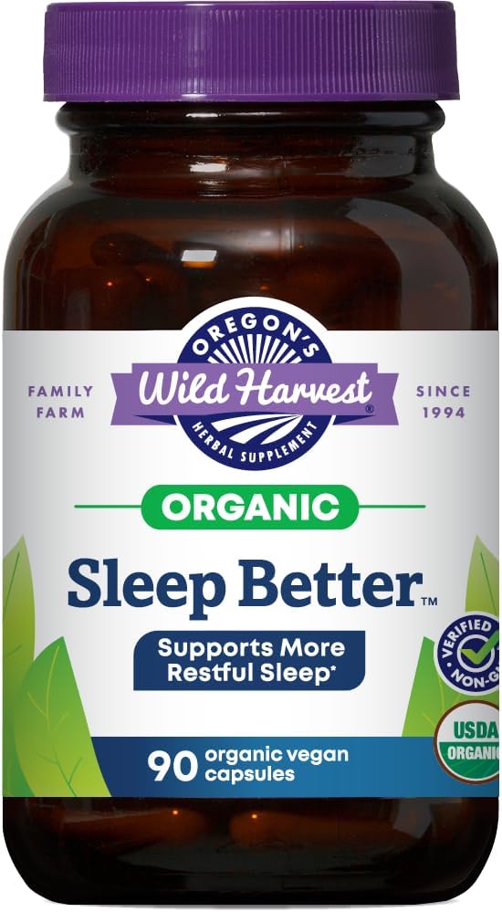 Oregon's Wild Harvest Sleep Better Capsules – Organic Vegan Herbal Sleep Supplement – Non-GMO, Gluten-Free, USDA Certified – 90 Capsules